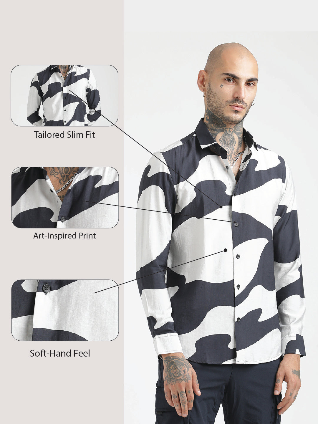 Nylon Digital Print Shirt Black