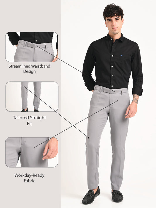 Textured Polyester Trousers Half Grey