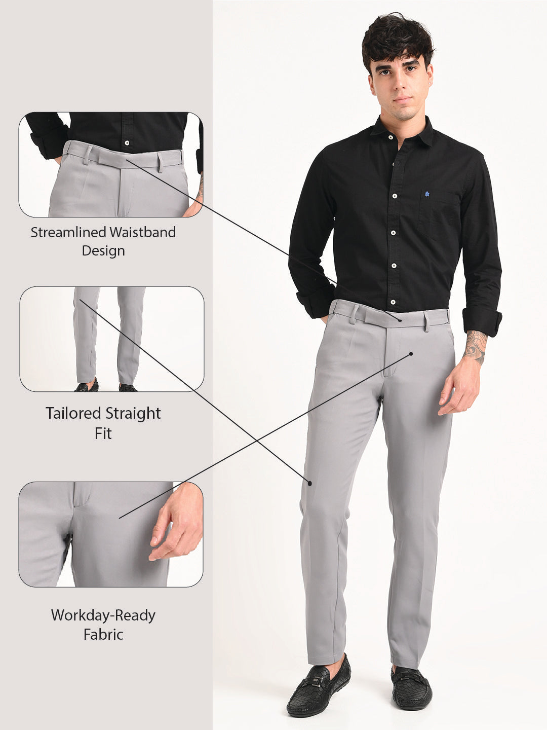Textured Polyester Trousers Half Grey