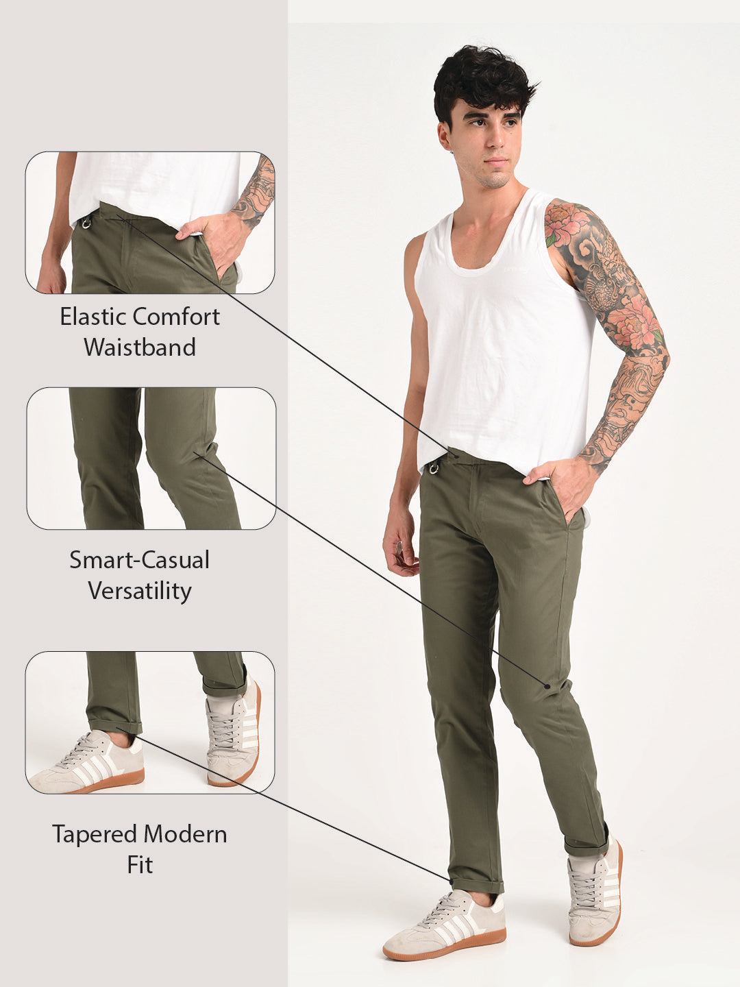 Stretch Trousers with Utility Pockets Green