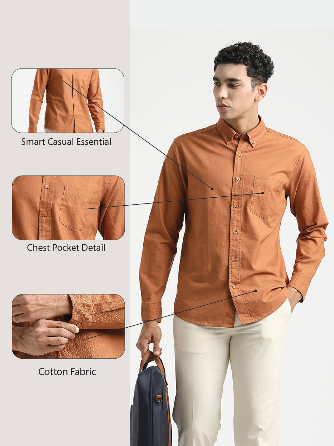 Oxford Cotton Shirt with Button-Down Collar Brown