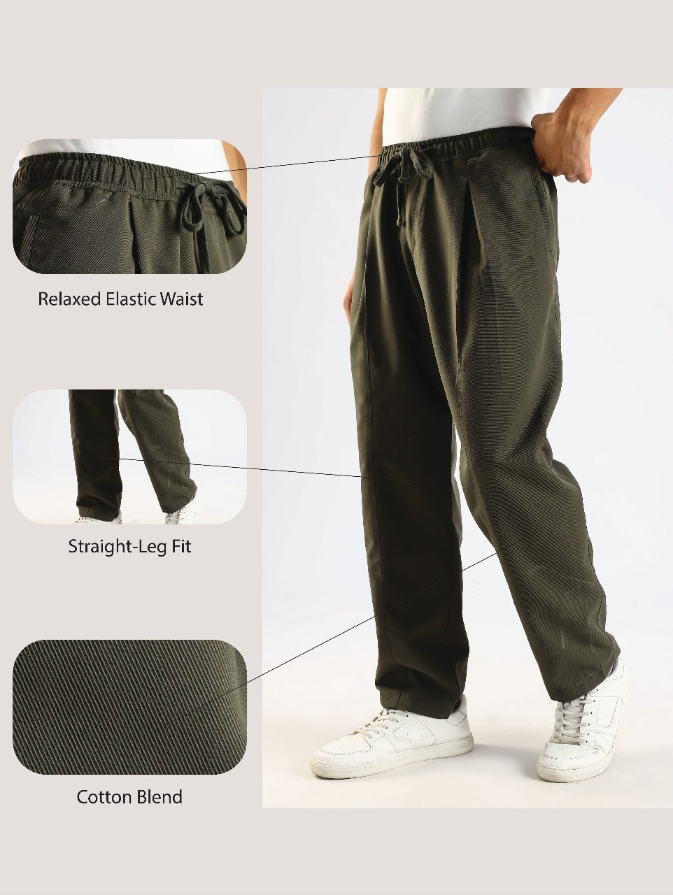 Cotton Blend Drawcord Trousers Green