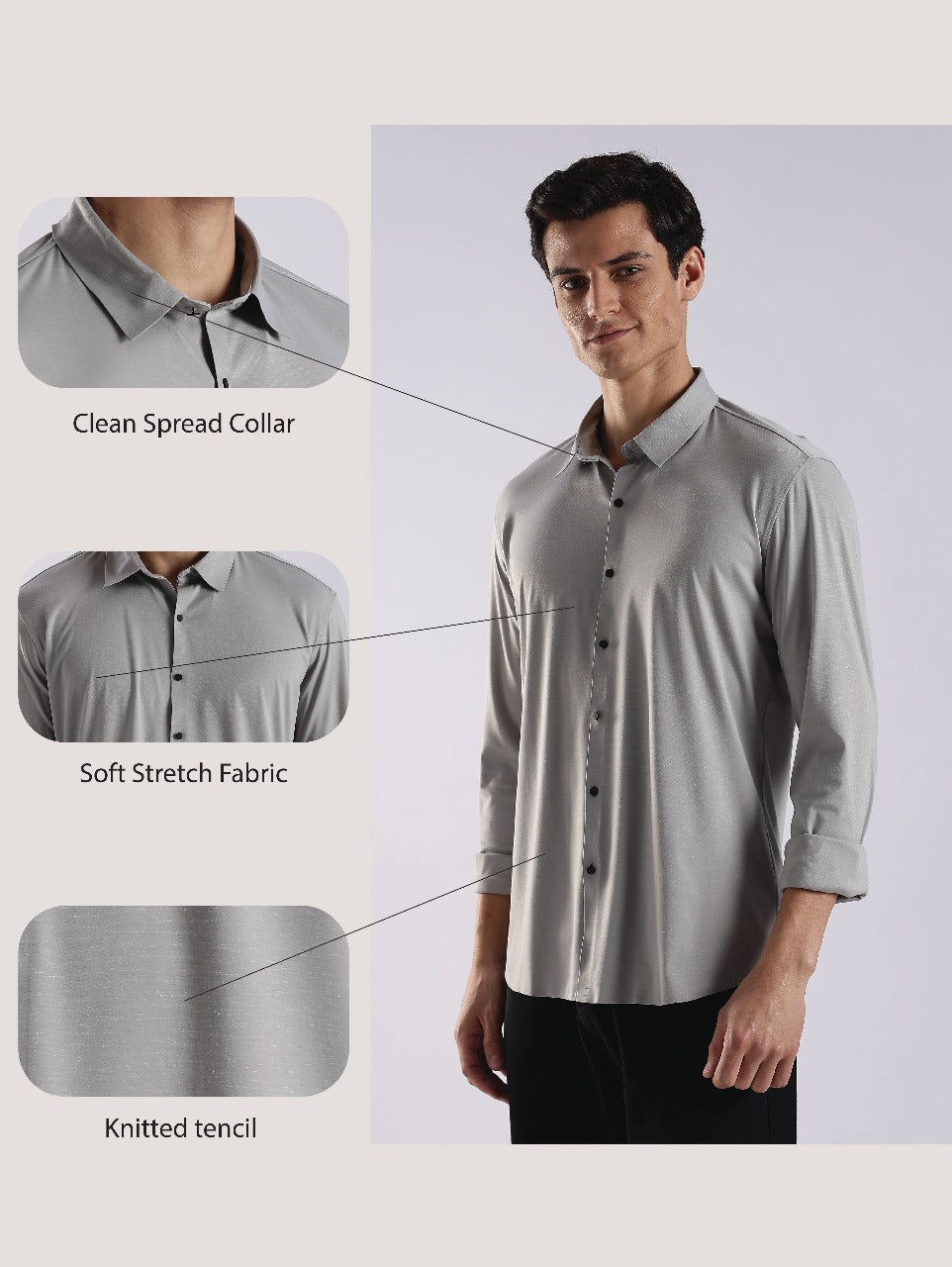 Knitted Tencel Stichless Finish Shirt Lt Grey