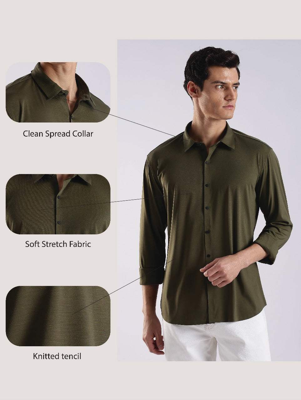 Knitted Tencel Stichless Finish Shirt Olive