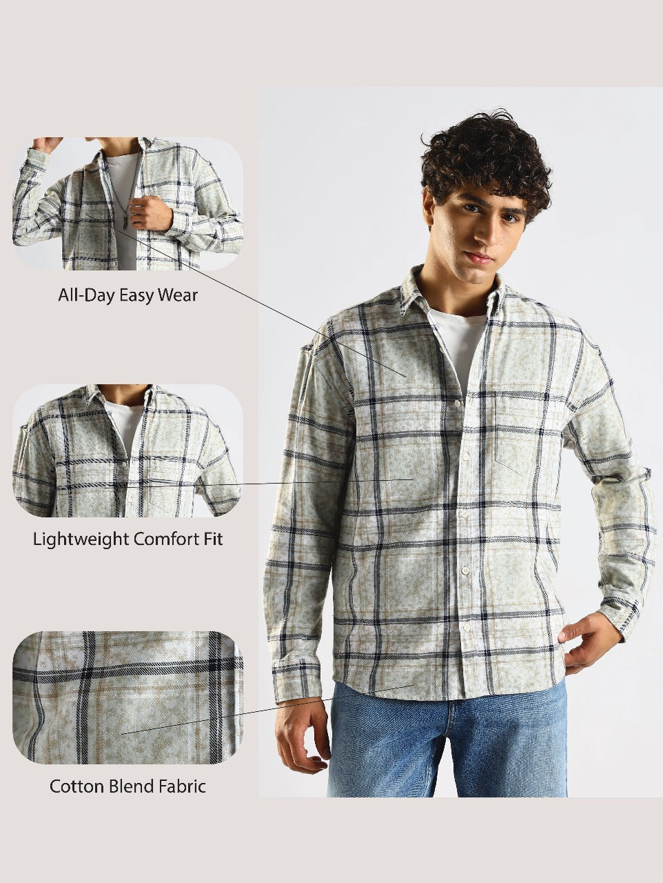 Cotton Blend Checked Shirt Lt Green