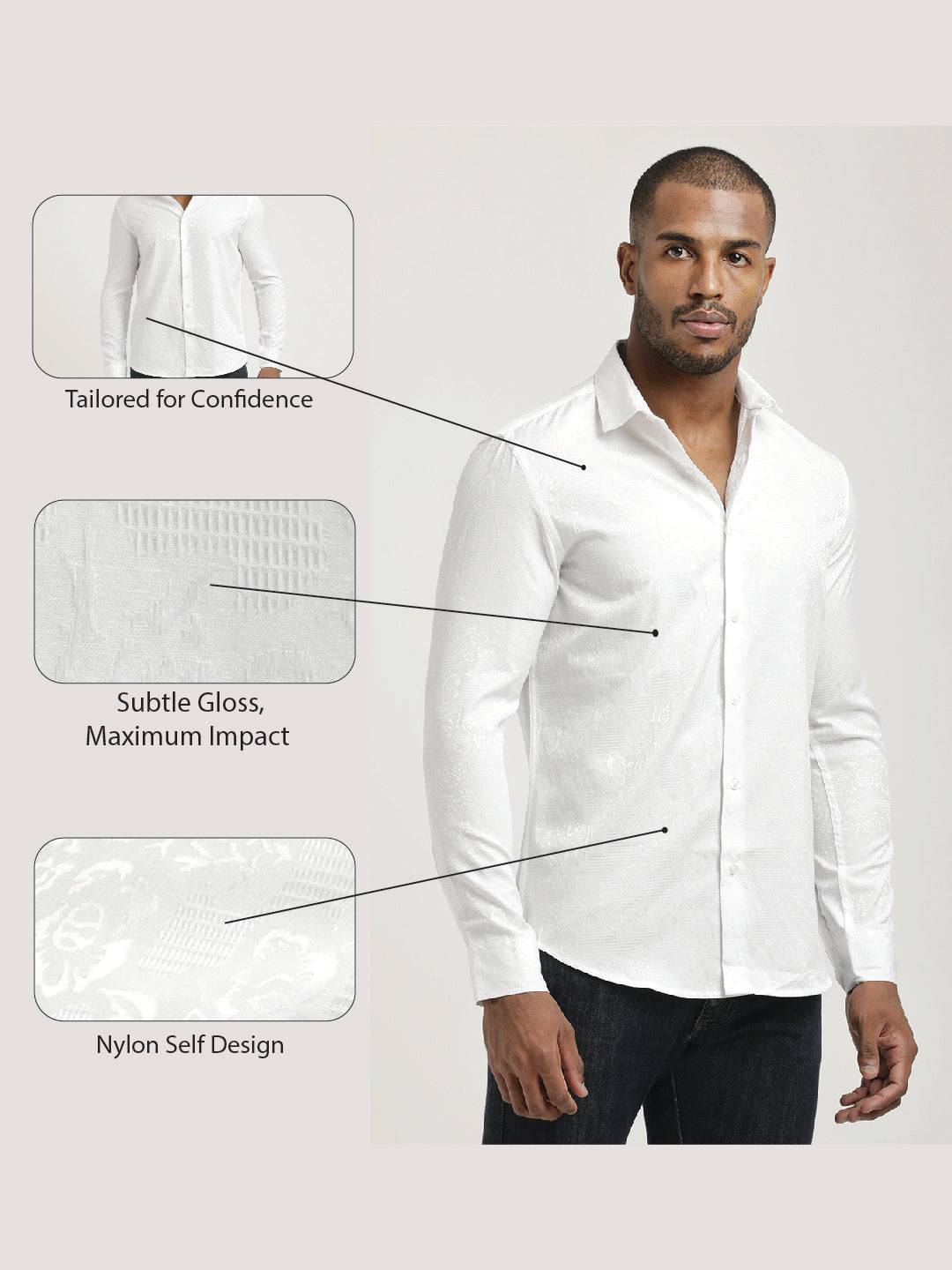 Nylon Self-Design Shirt White