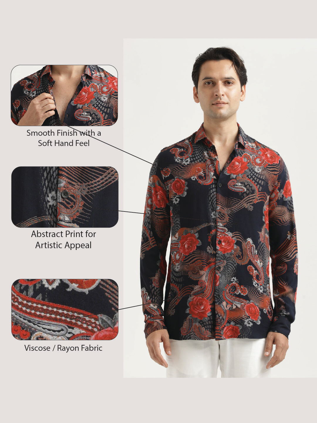 Printed Viscose Shirt Navy