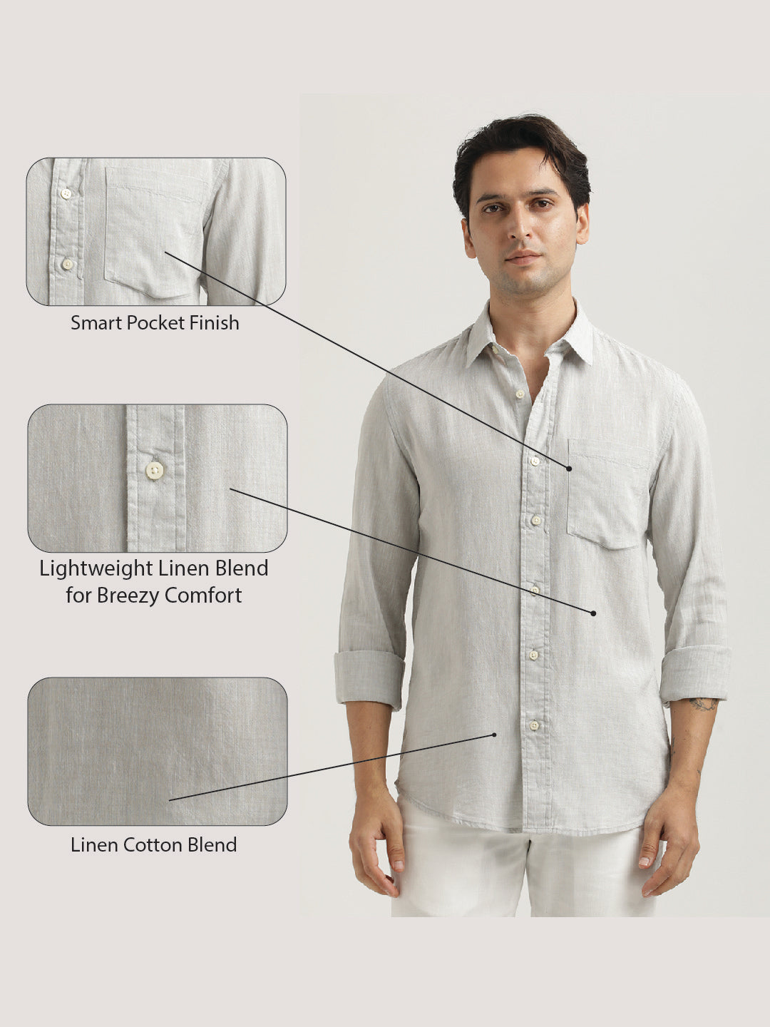 Linen-Cotton Blend Shirt Lt Grey