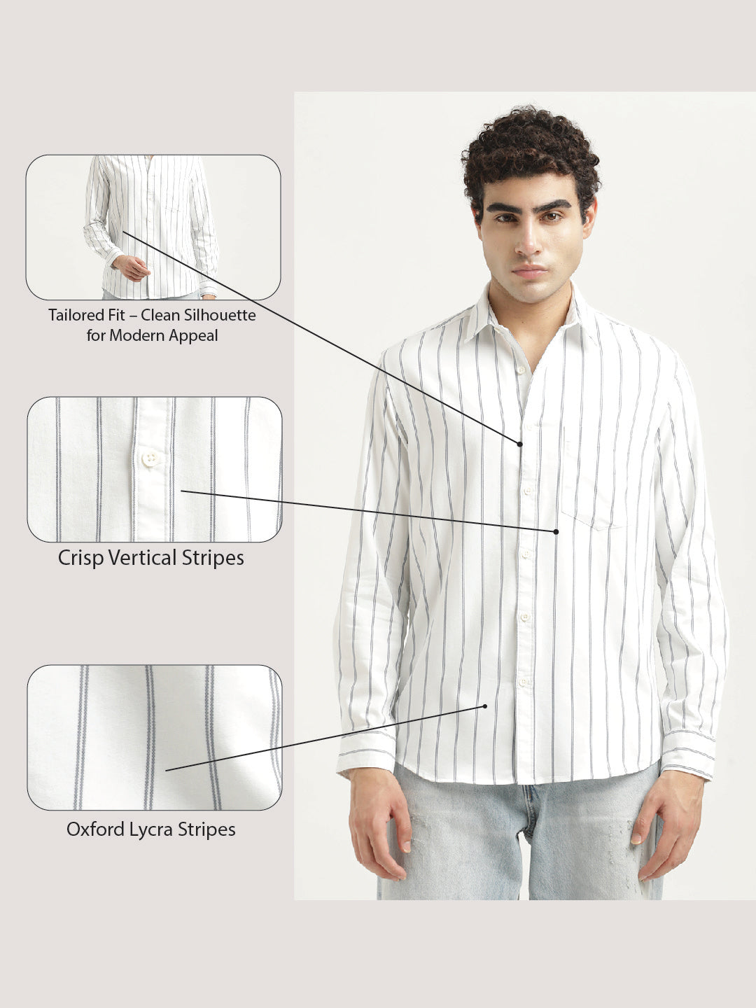 Striped Oxford Lycra Shirt White