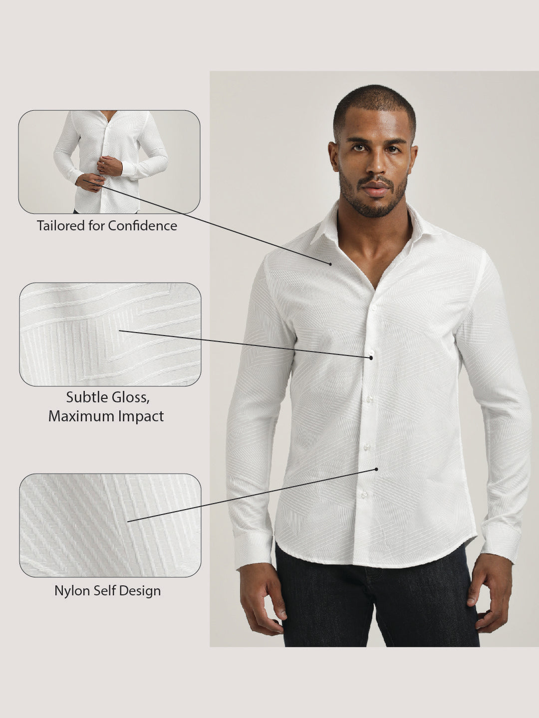 Nylon Self-Design Shirt White