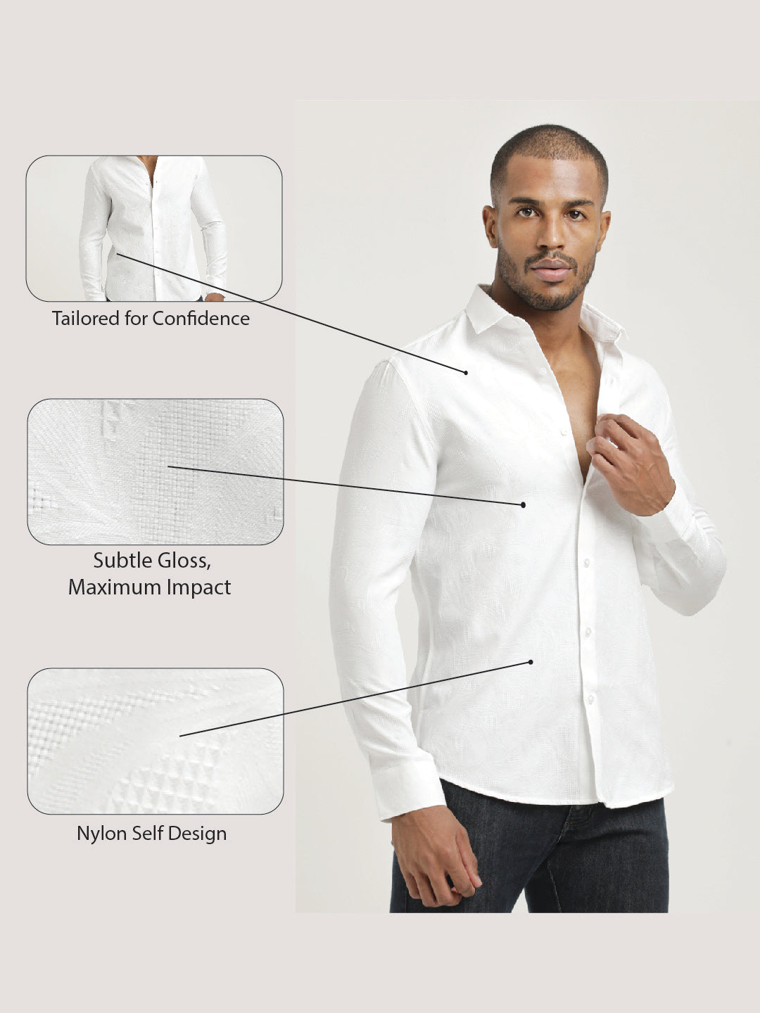 Nylon Self-Design Shirt White