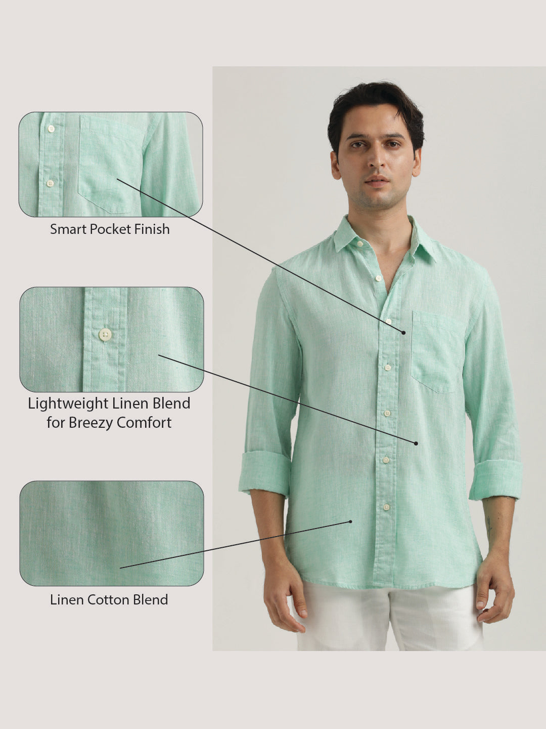 Linen-Cotton Blend Shirt Lt Green