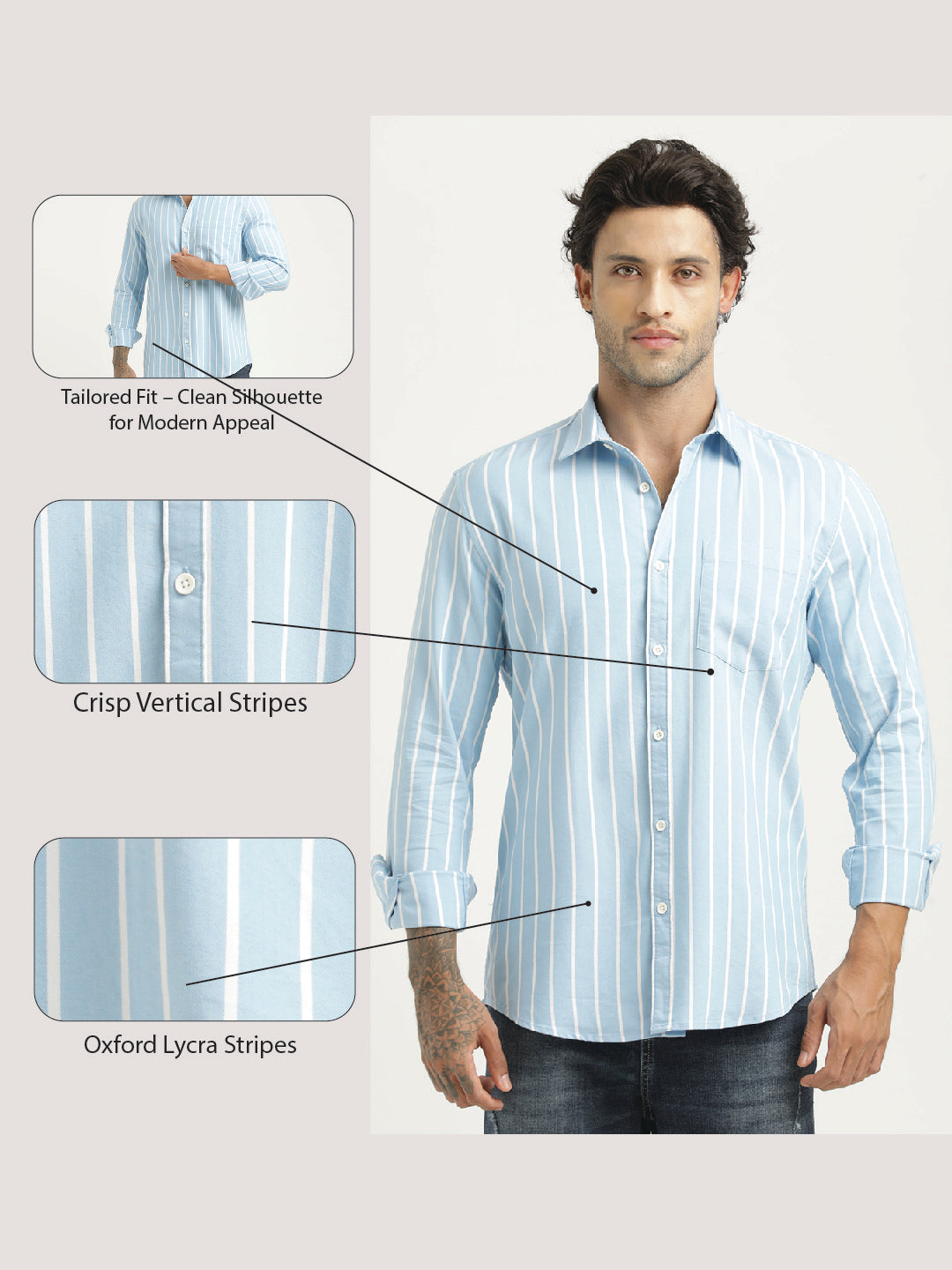 Striped Oxford Lycra Shirt Blue