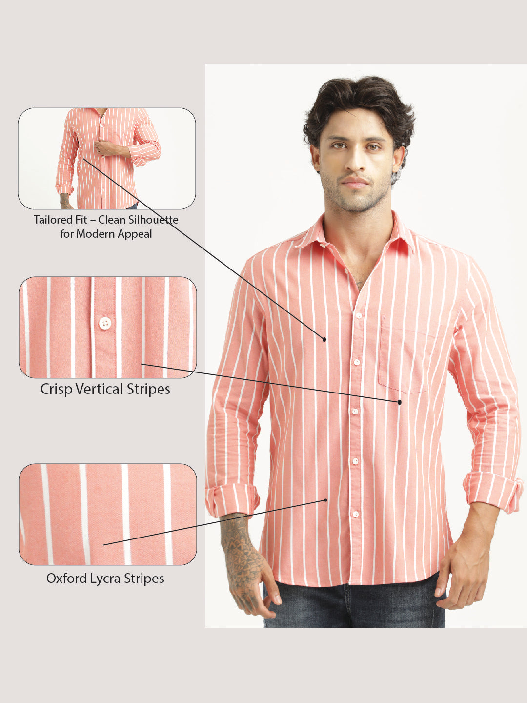 Striped Oxford Lycra Shirt Orange