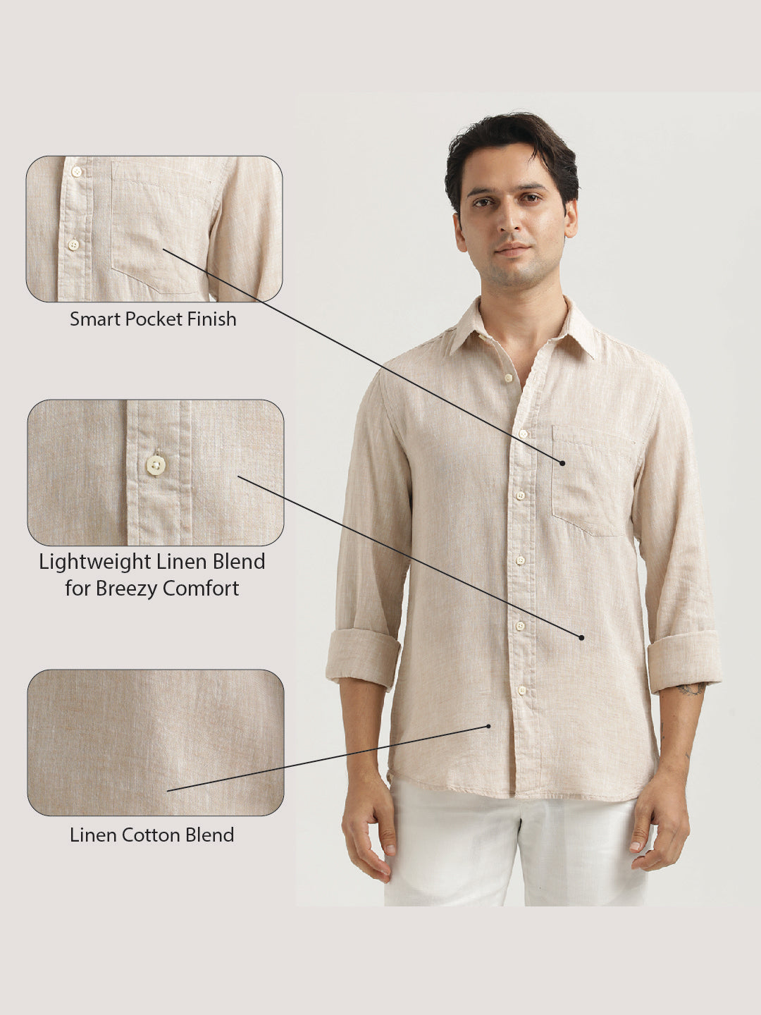 Linen-Cotton Blend Shirt Cream