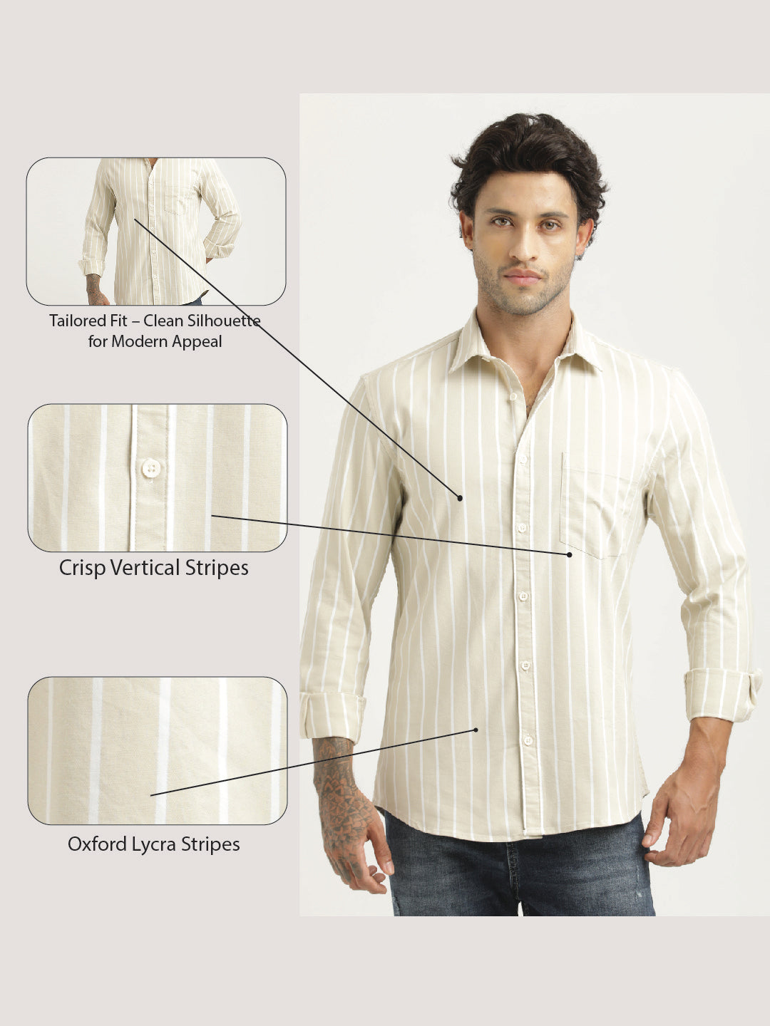 Striped Oxford Lycra Shirt Beige