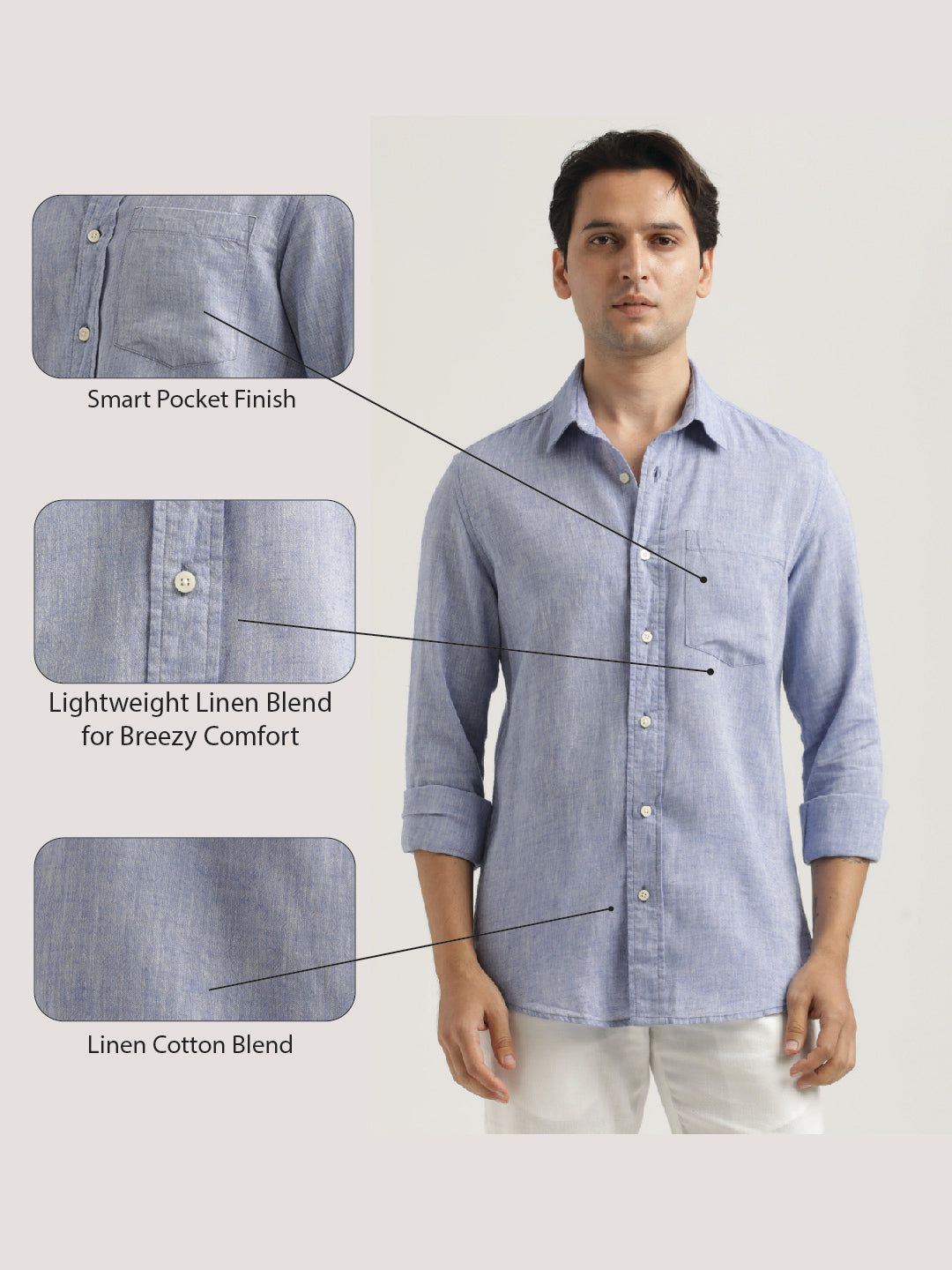 Linen-Cotton Blend Shirt Blue