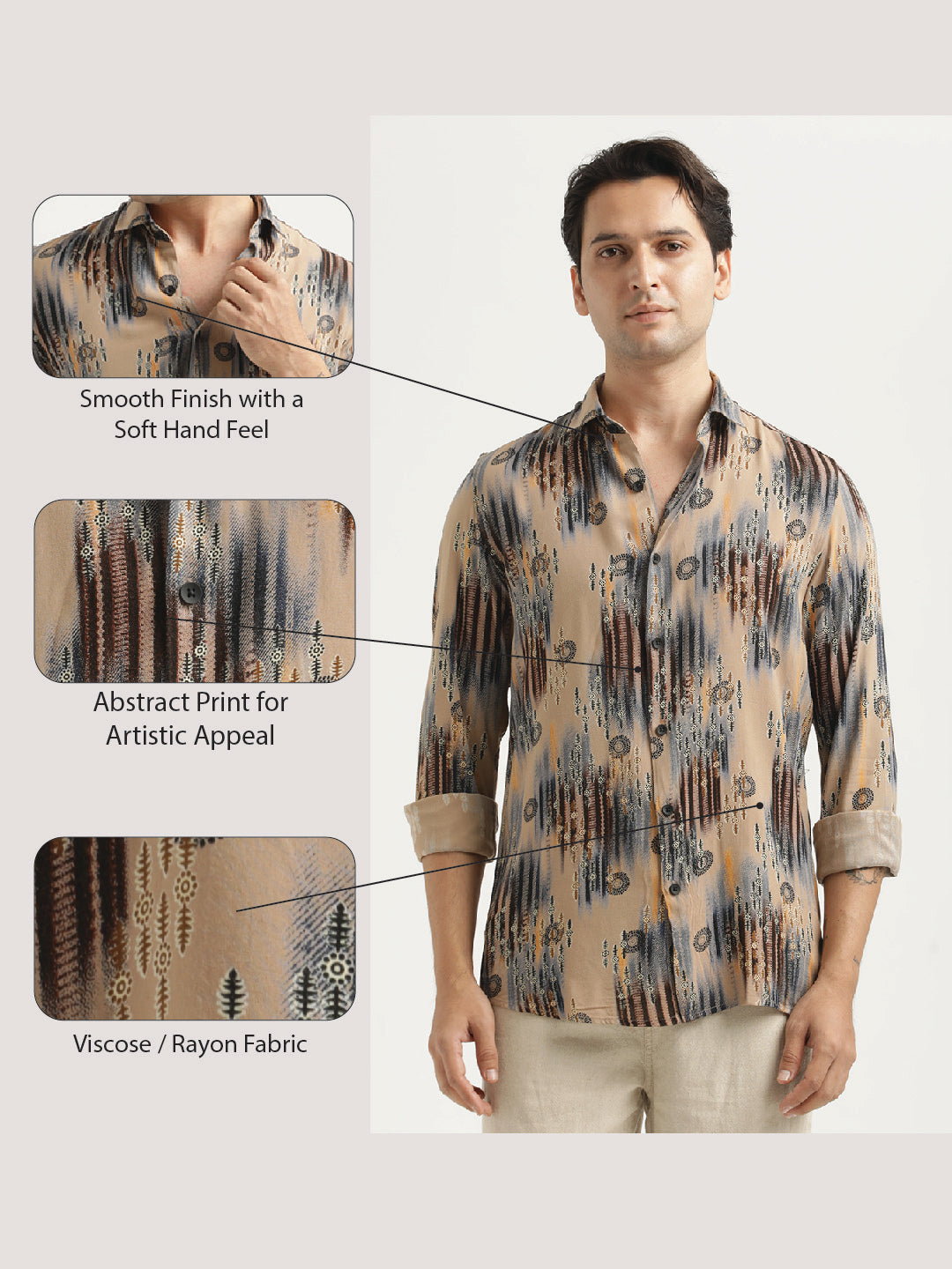 Printed Viscose Shirt Coffee Cream