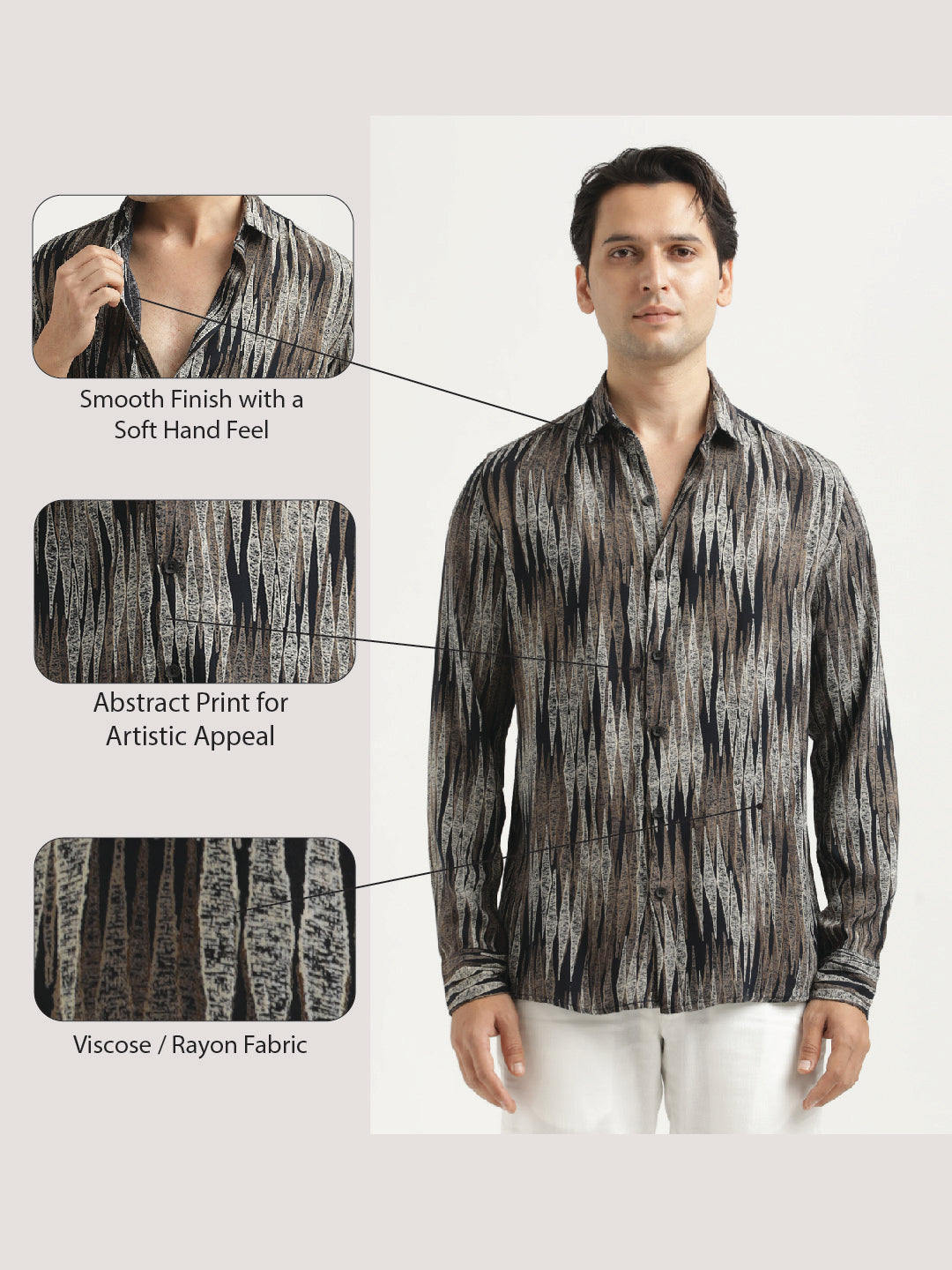 Printed Viscose Shirt Lt Beige