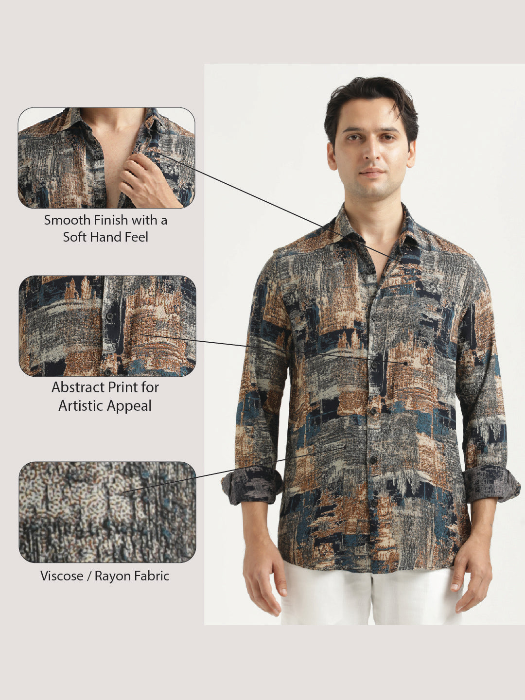 Printed Viscose Shirt Lt Grey