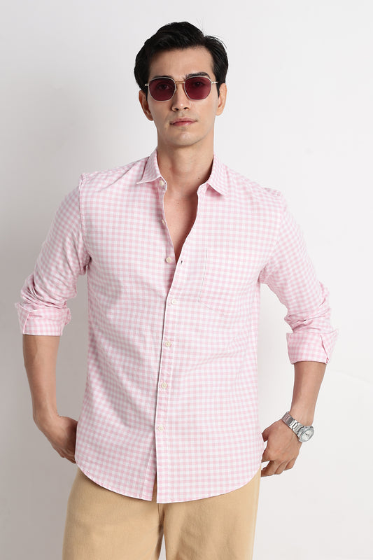 Classic Oxford Check Shirt for Men Pink