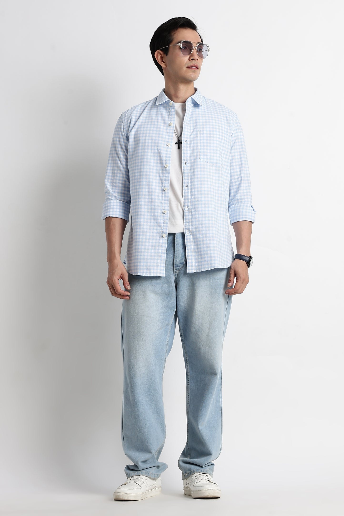 Classic Oxford Check Shirt for Men Blue