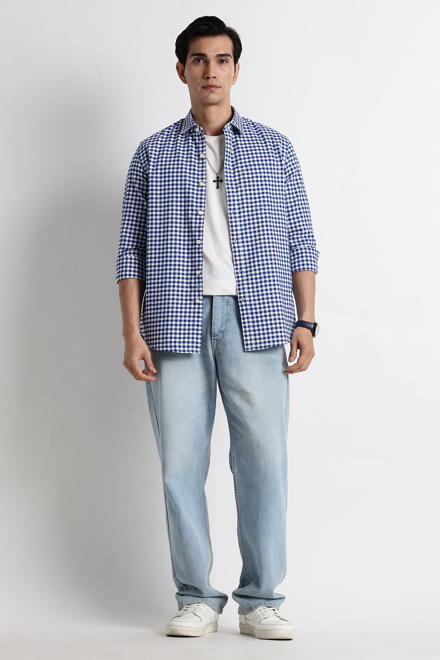 Classic Oxford Check Shirt for Men Royal Blue