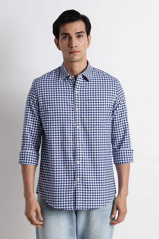 Classic Oxford Check Shirt for Men Royal Blue