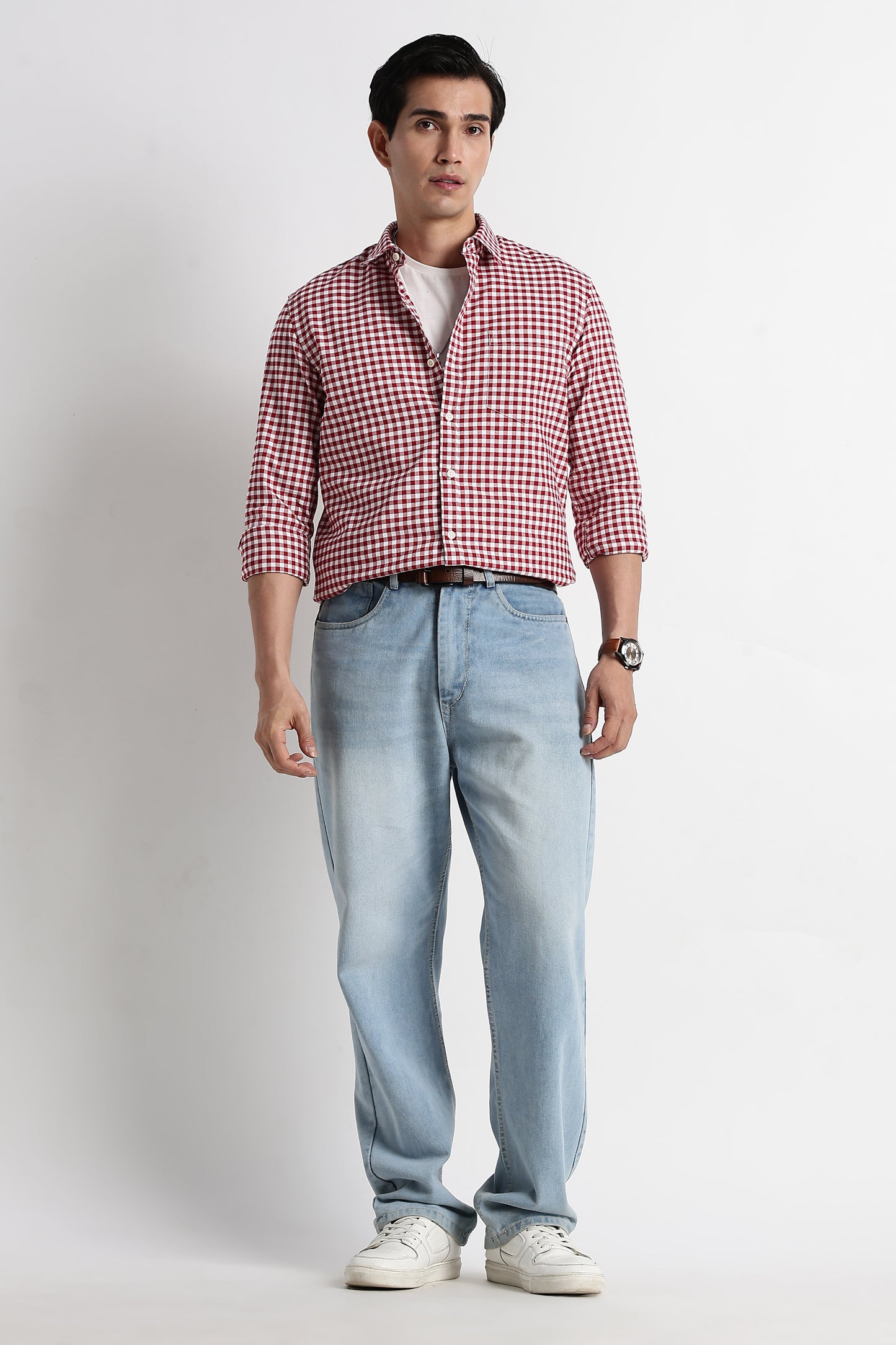 Classic Oxford Check Shirt for Men Red
