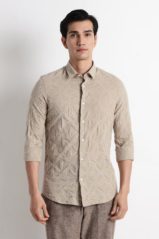 Textured Shirt with Embroidery Cream