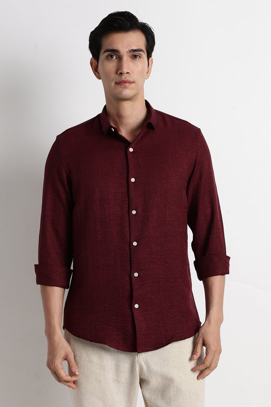 The Minimalist Linen-Blend Shirt Maroon