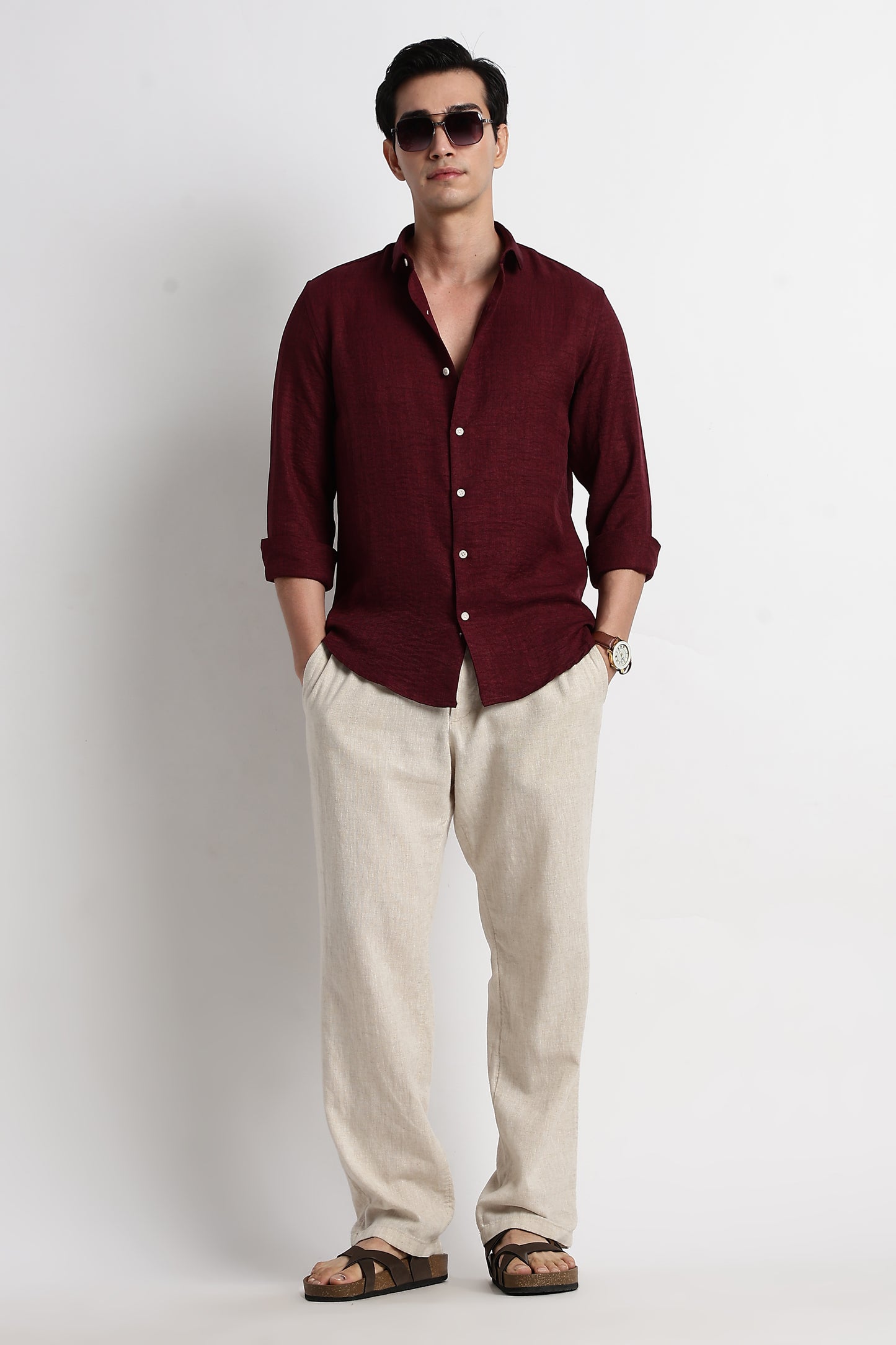The Minimalist Linen Look Shirt Maroon