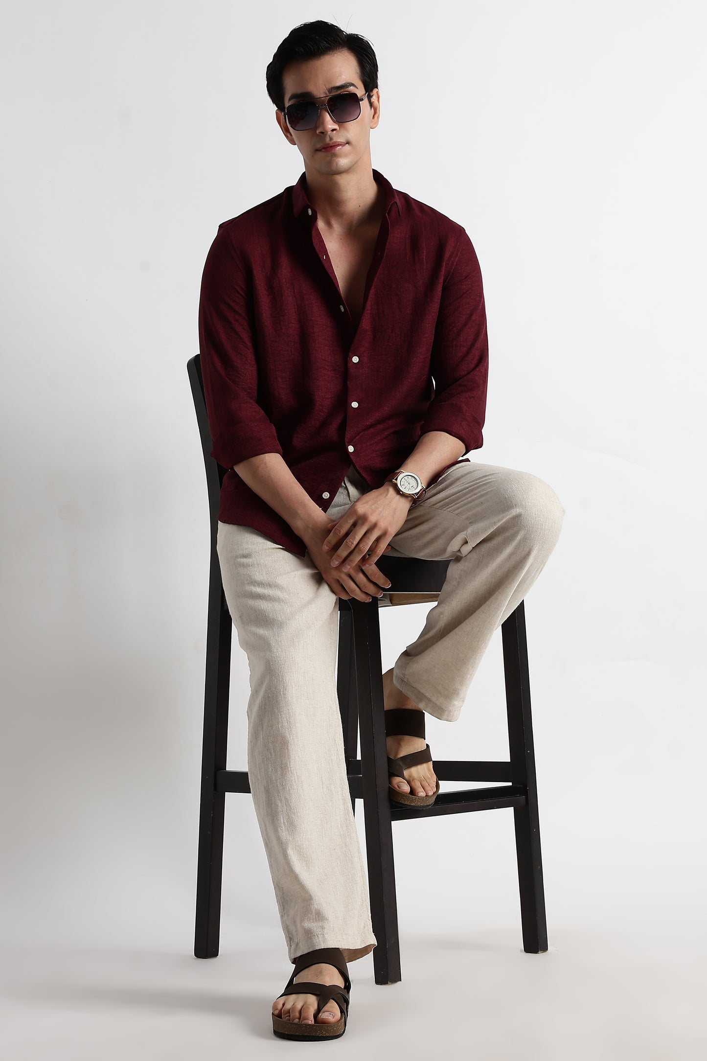 The Minimalist Linen-Blend Shirt Maroon