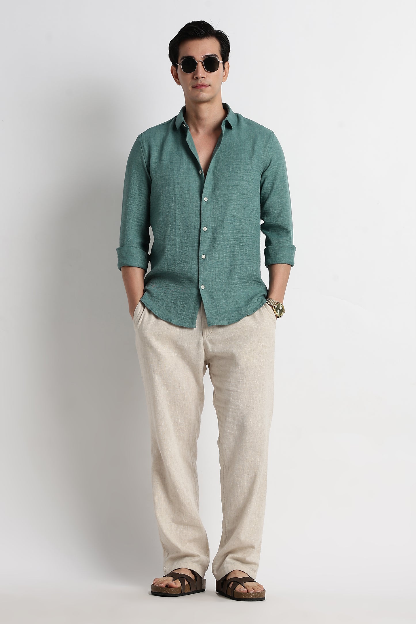 The Minimalist Linen Look Shirt Green