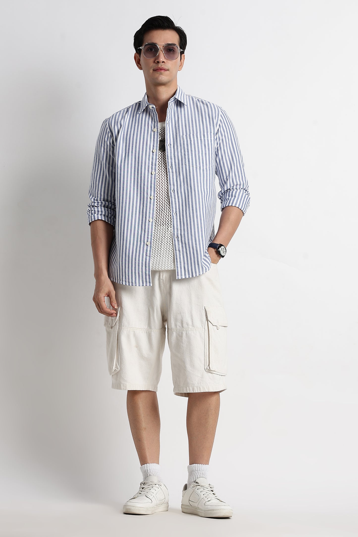 Classic Cotton Slim Fit Striped Shirt Blue