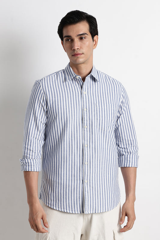 Classic Cotton Slim Fit Striped Shirt Blue