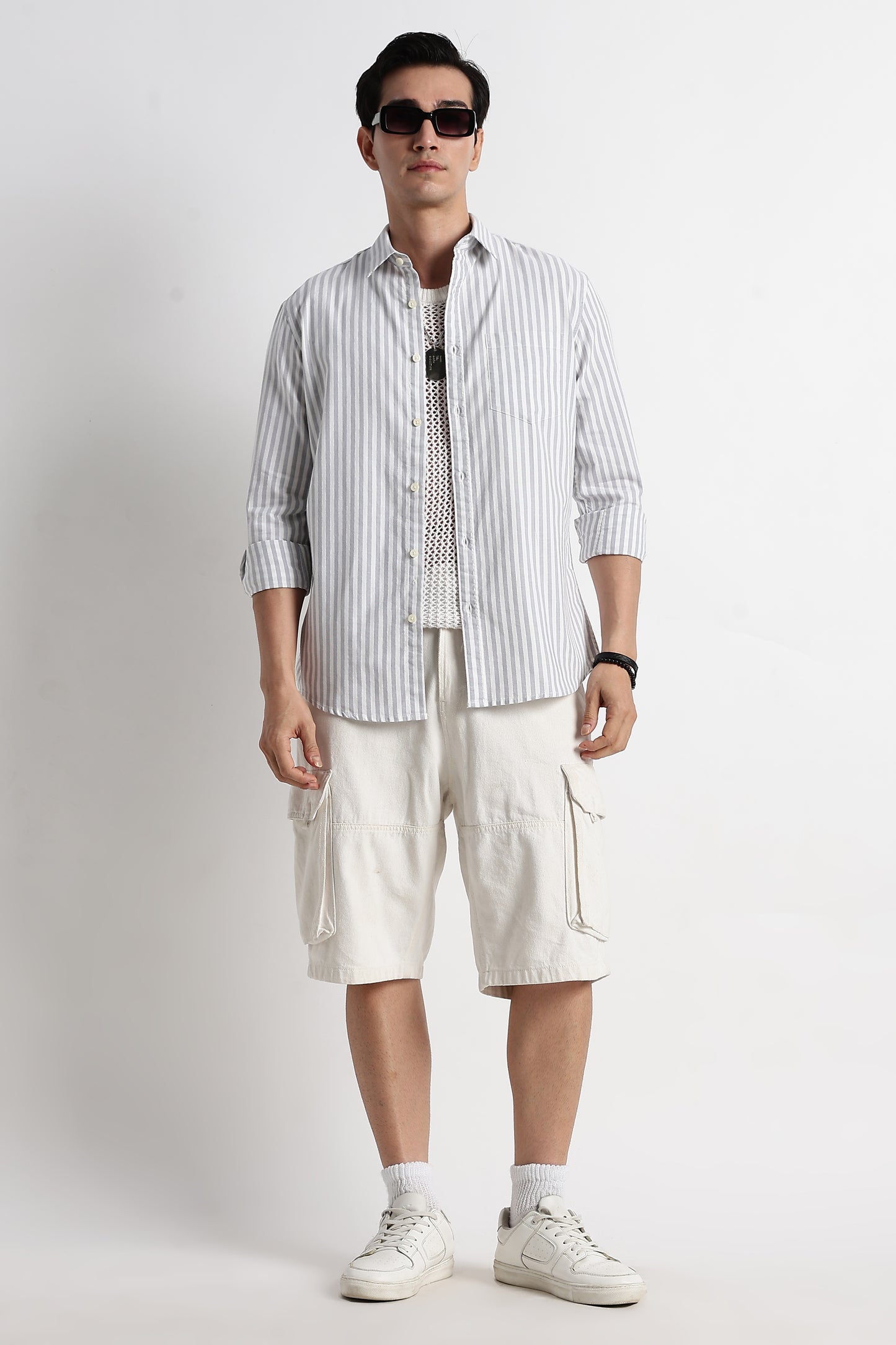 Classic Cotton Slim Fit Striped Shirt Grey