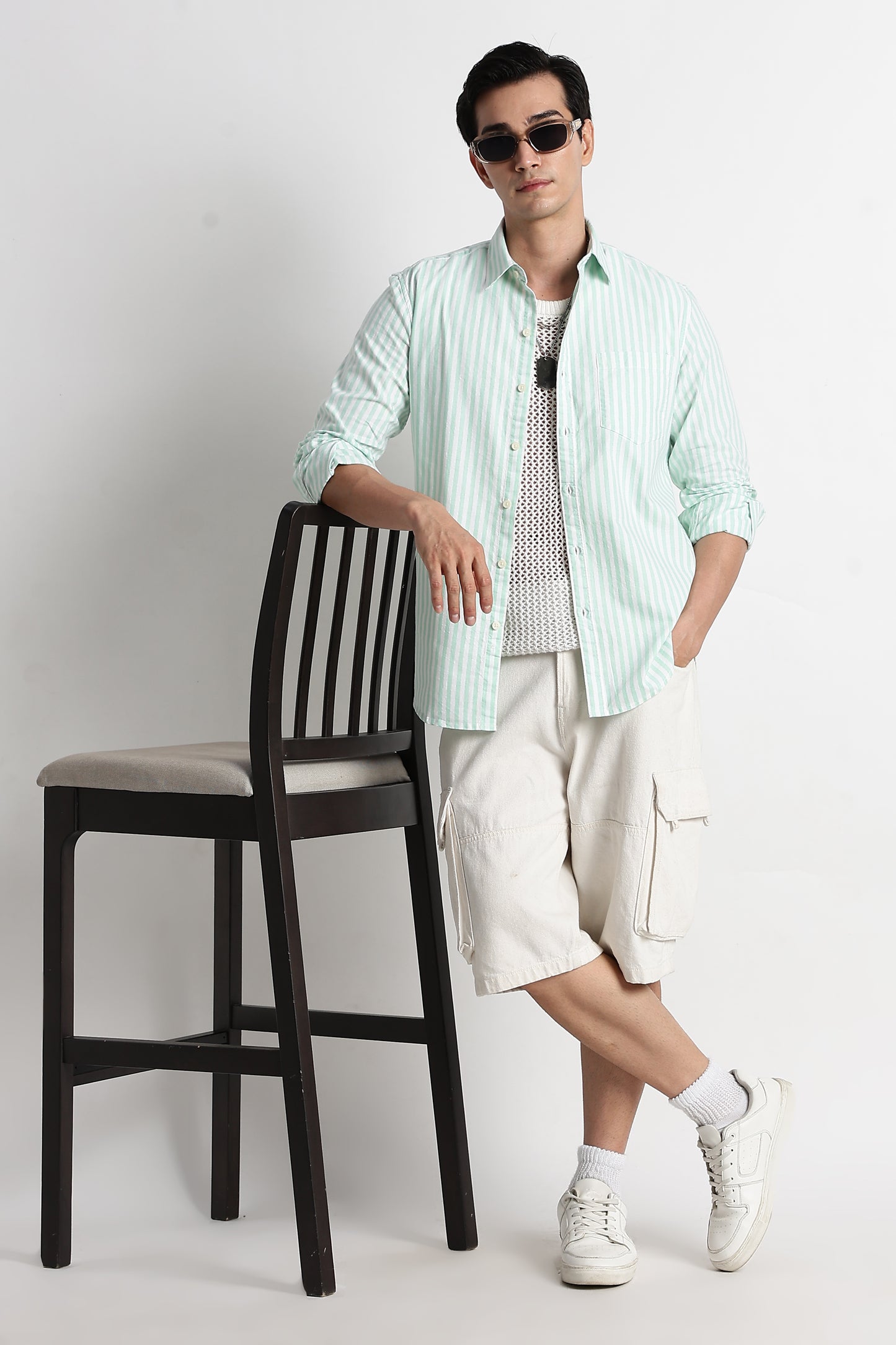 Classic Cotton Slim Fit Striped Shirt Lt Green