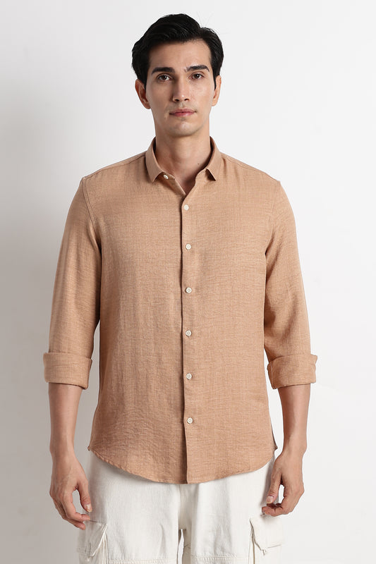 The Minimalist Linen-Blend Shirt Lt Orange