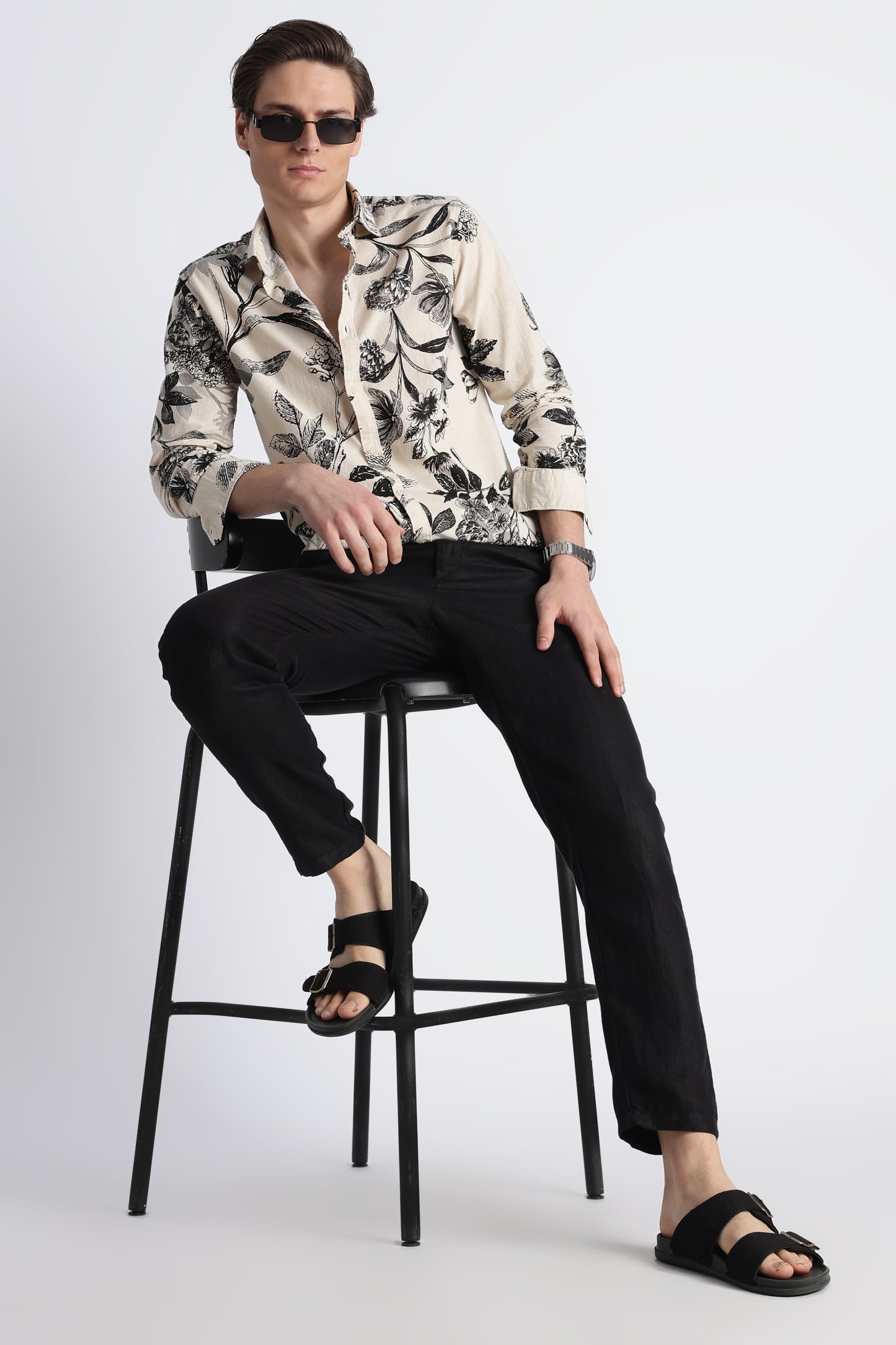 Abstract Block Print Casual Shirt Black