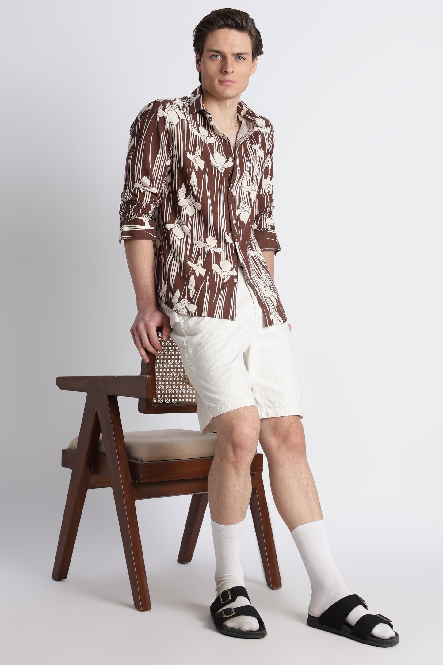 Abstract Block Print Casual Shirt Brown