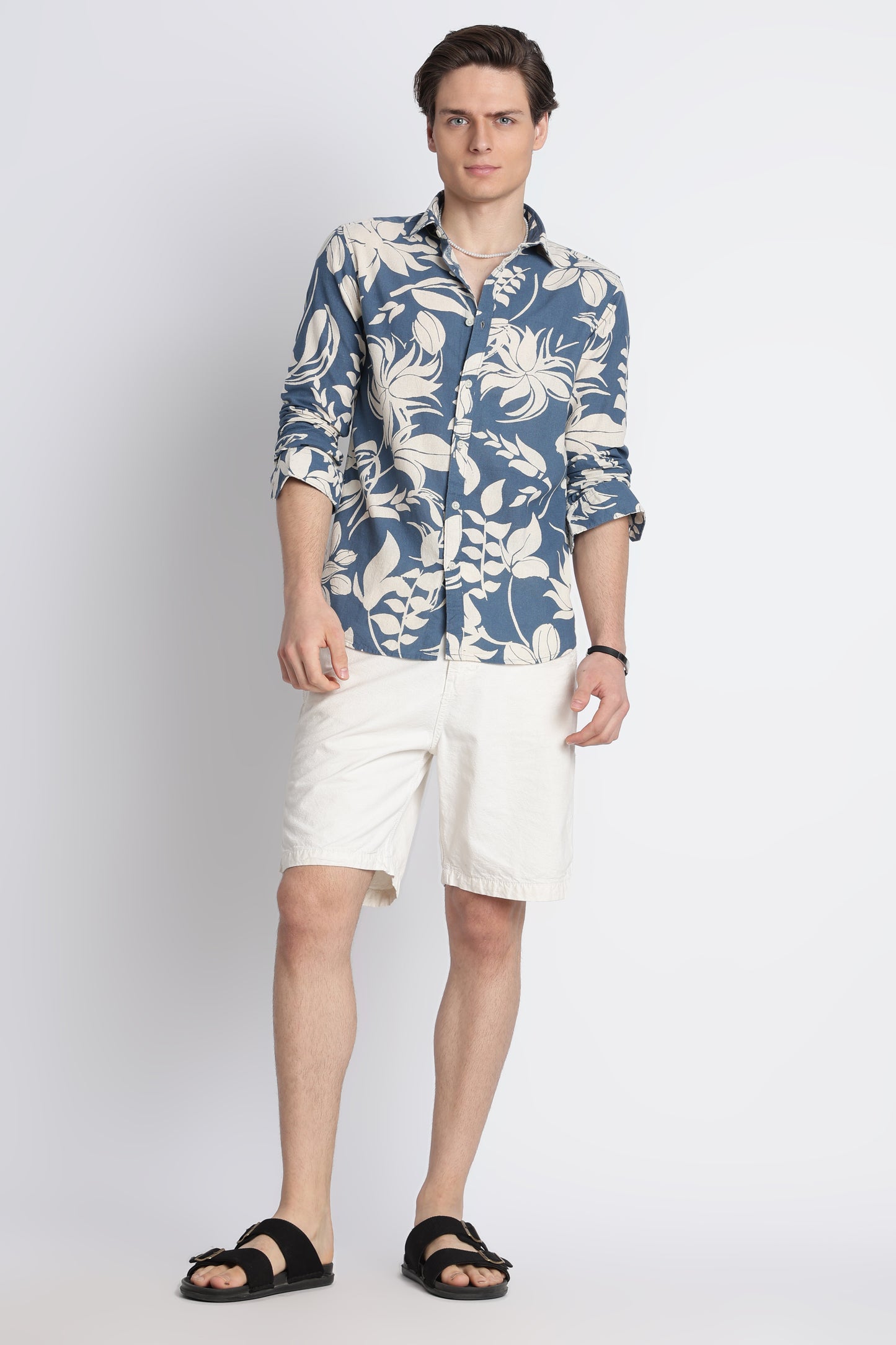 Abstract Block Print Casual Shirt Blue