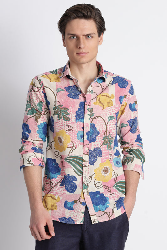 Abstract Block Print Casual Shirt Royal Blue