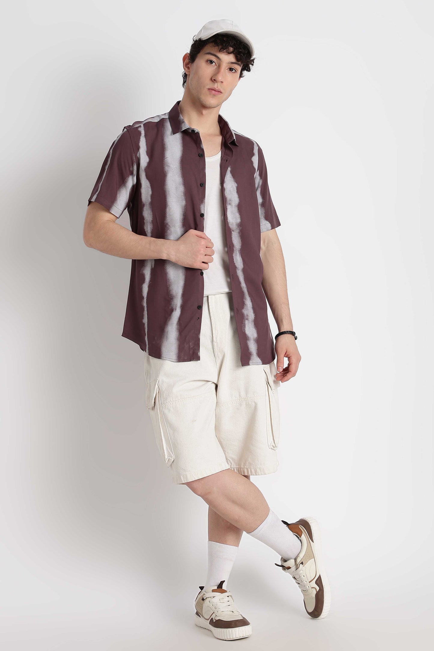 Stylish Floral Printed Rayon Shirt Purple