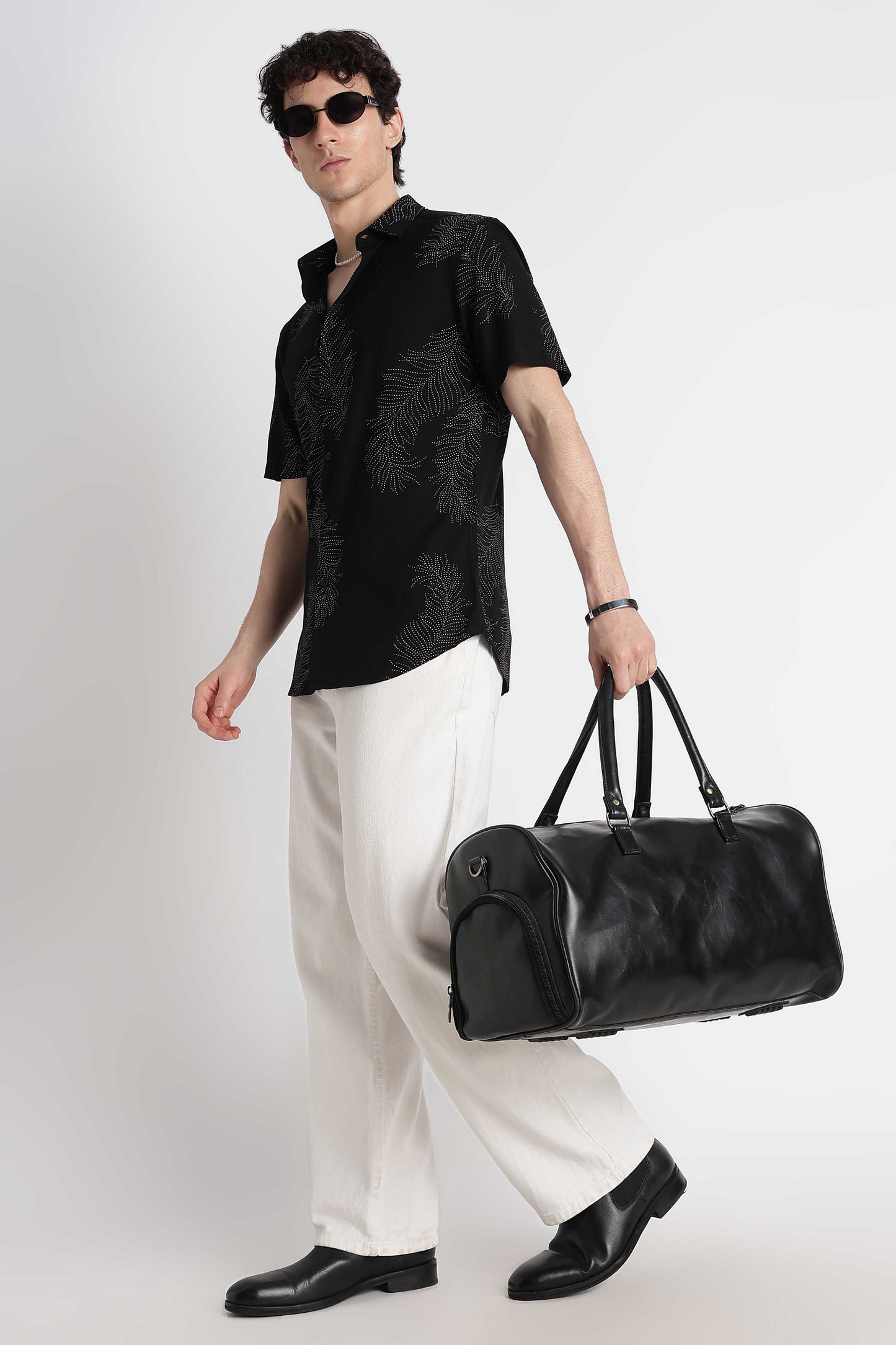 Stylish Floral Printed Rayon Shirt Black