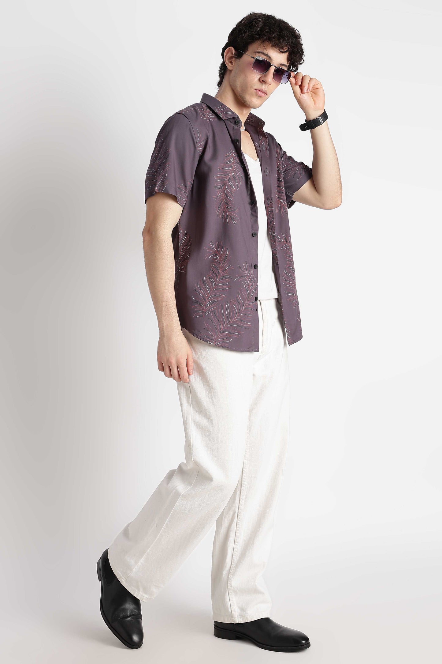 Stylish Floral Printed Rayon Shirt Grey