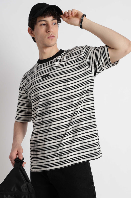 Cotton Poly Striped T-Shirt White