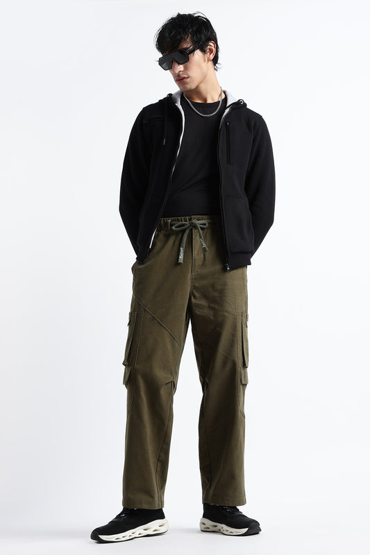 Drawstring Cargo Trousers Military Green