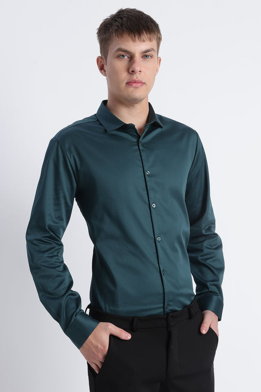 Refined Satin Finish Slim Fit Shirt Green