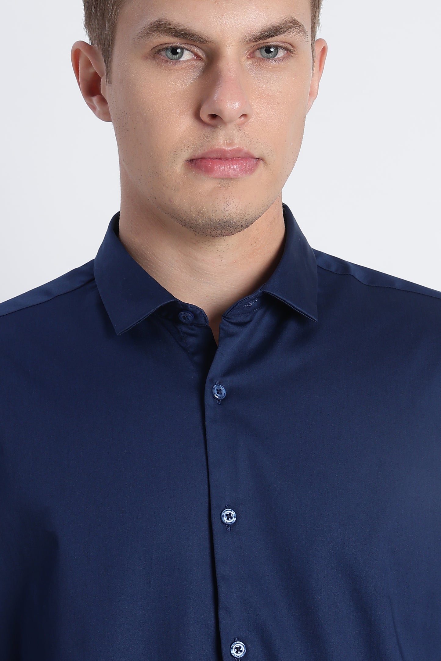 Refined Satin Finish Slim Fit Shirt Navy